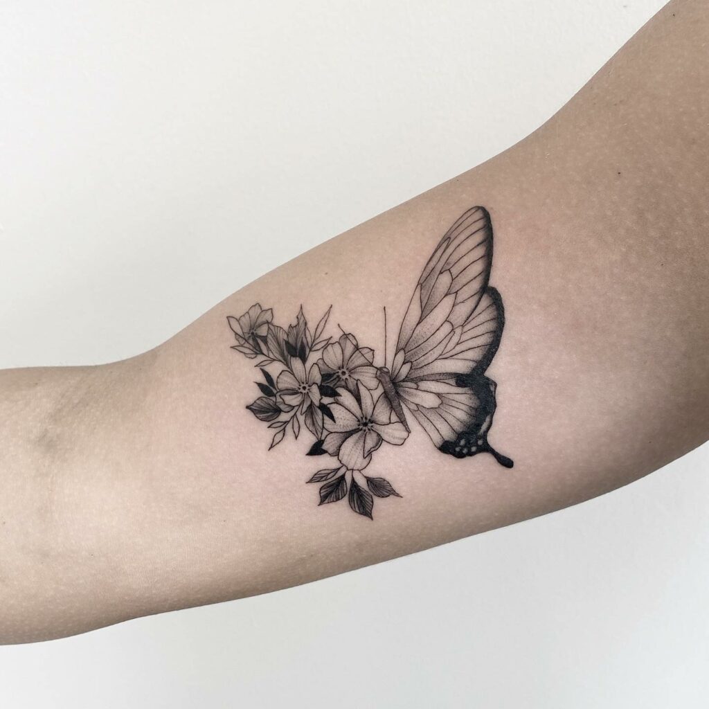 Flower And Butterfly tattoo