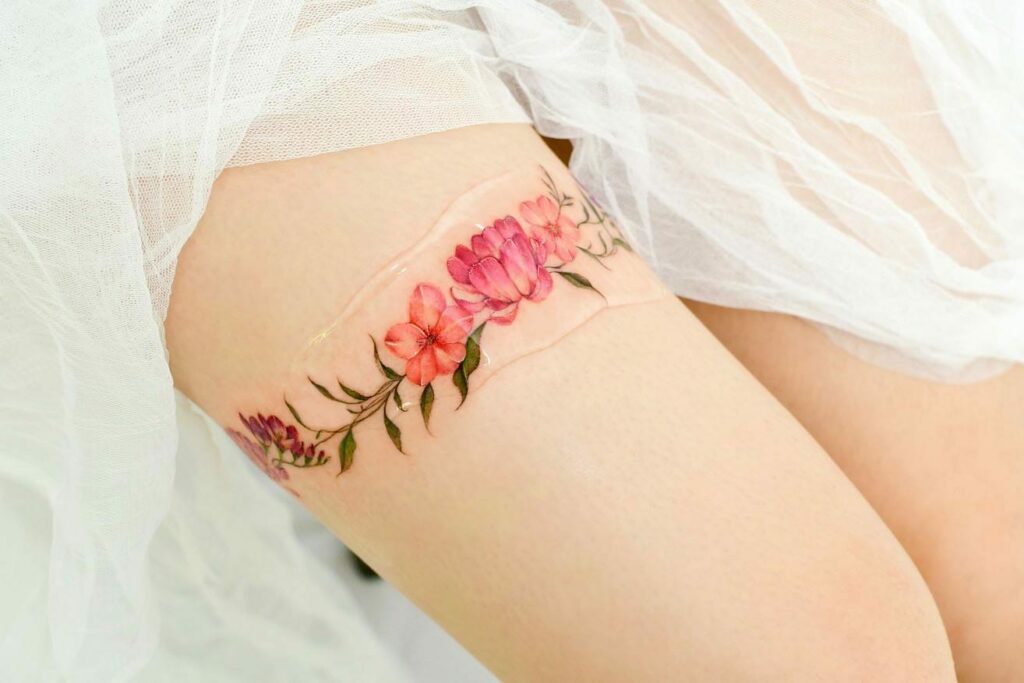 Flower Thigh Band Tattoo
