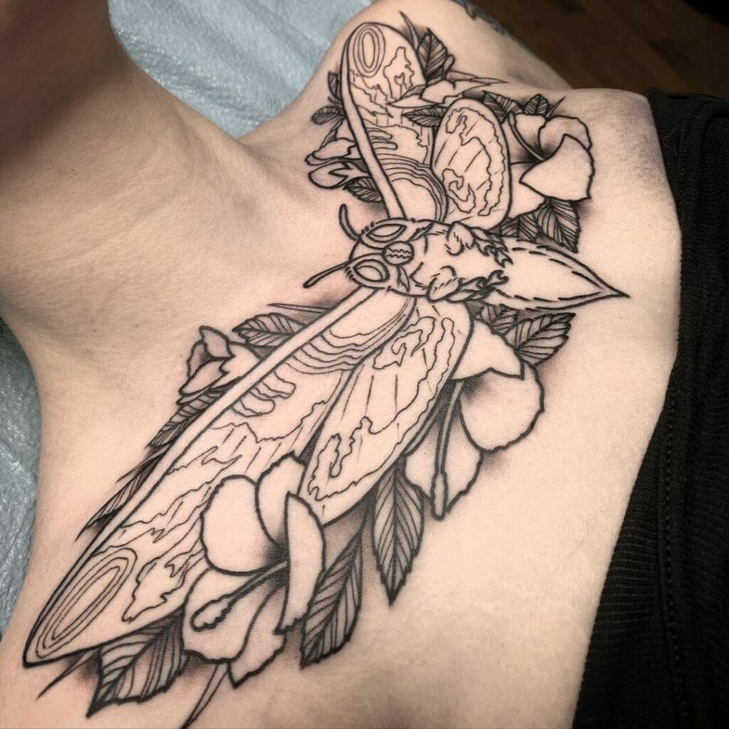 Flowers And Wings Mothra Tattoo