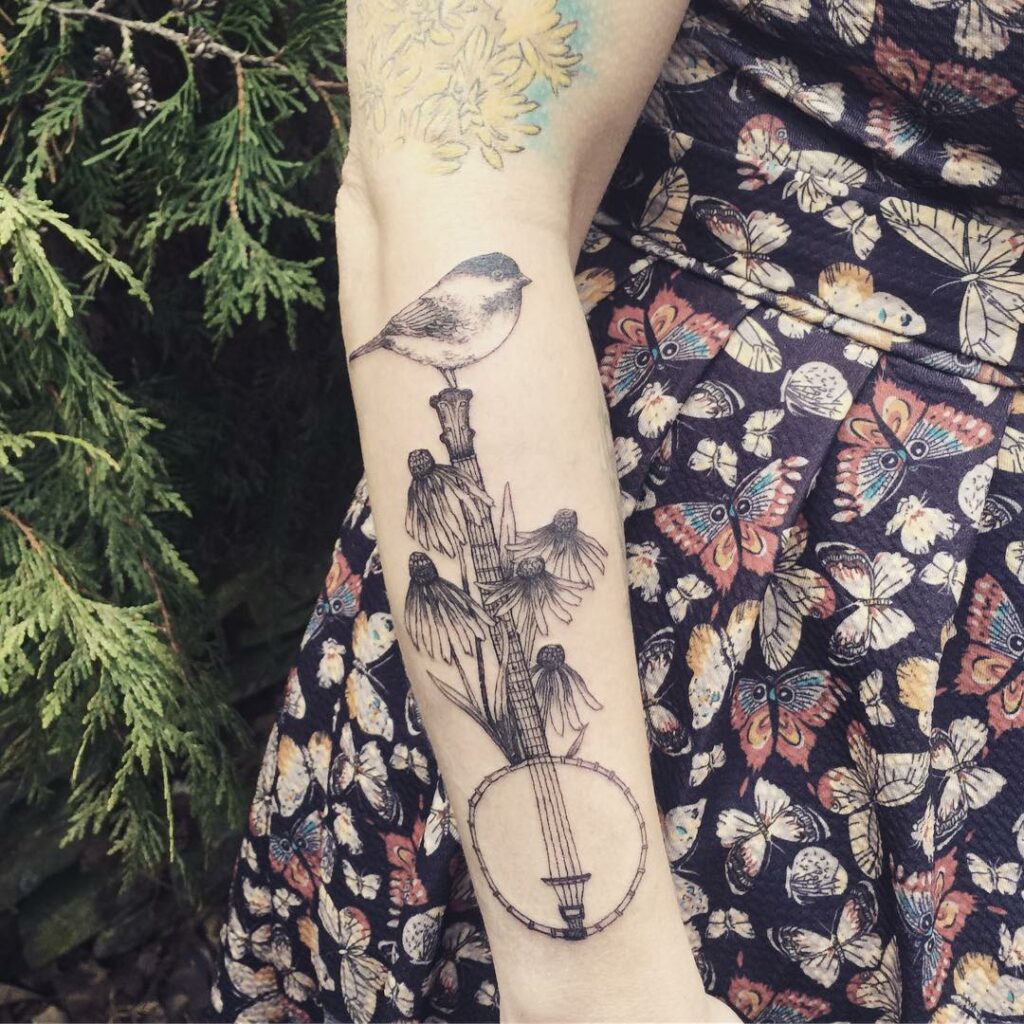Flowery Banjo Design Tattoo