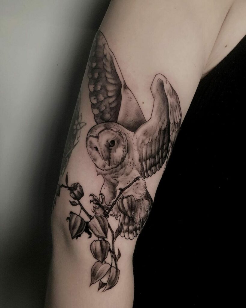 Flying Barn Owl Tattoo Design