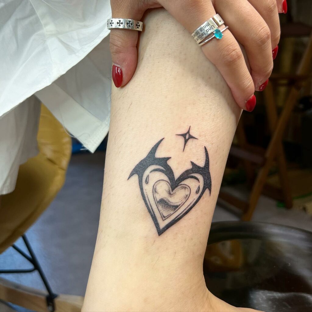 Foot Big Heart Star Tattoo