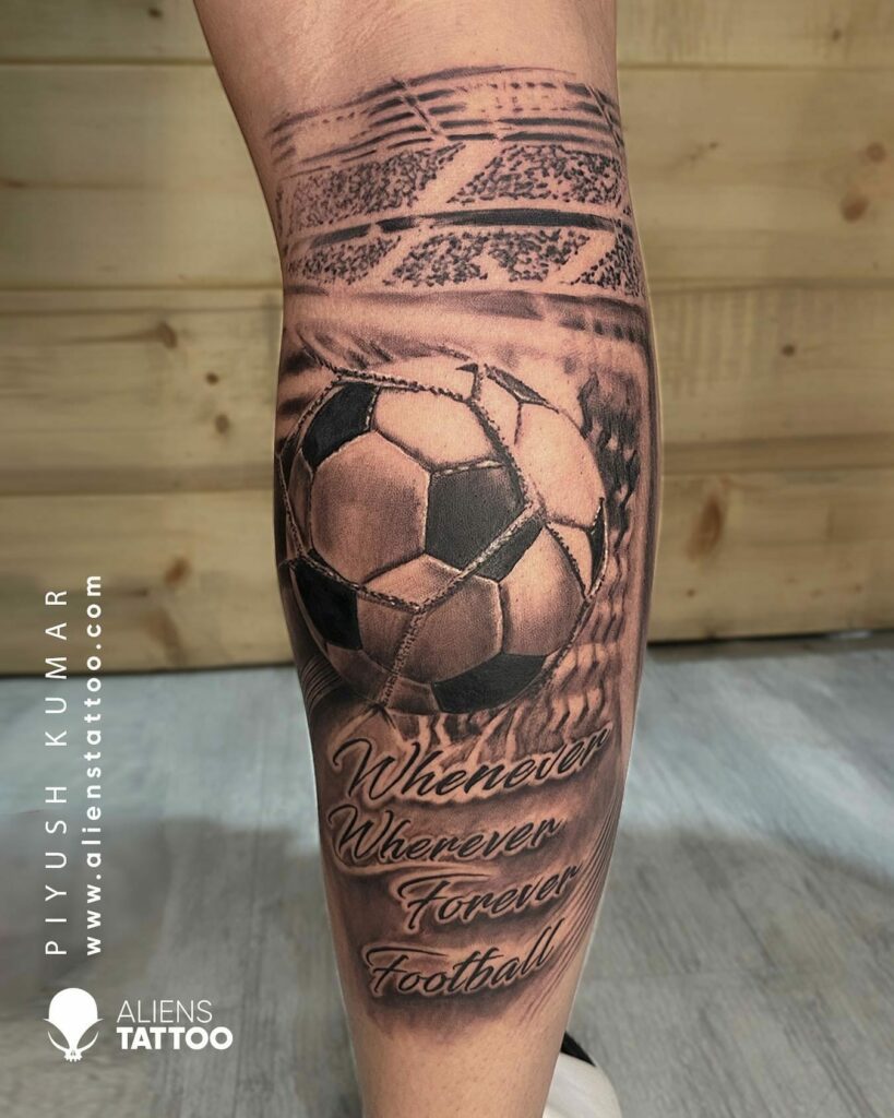 Football Tattoo On Calf