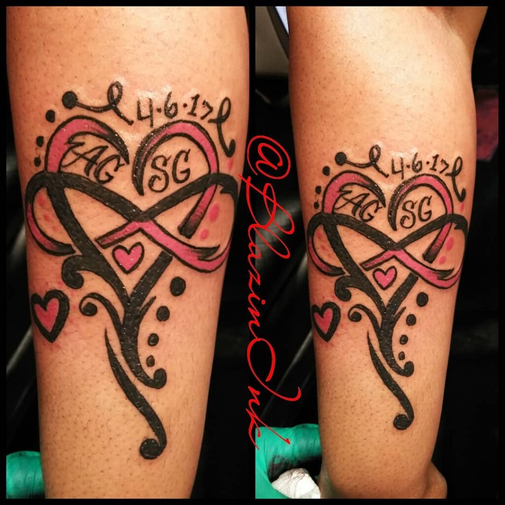 Forearm Infinity Heart Tattoo With Names