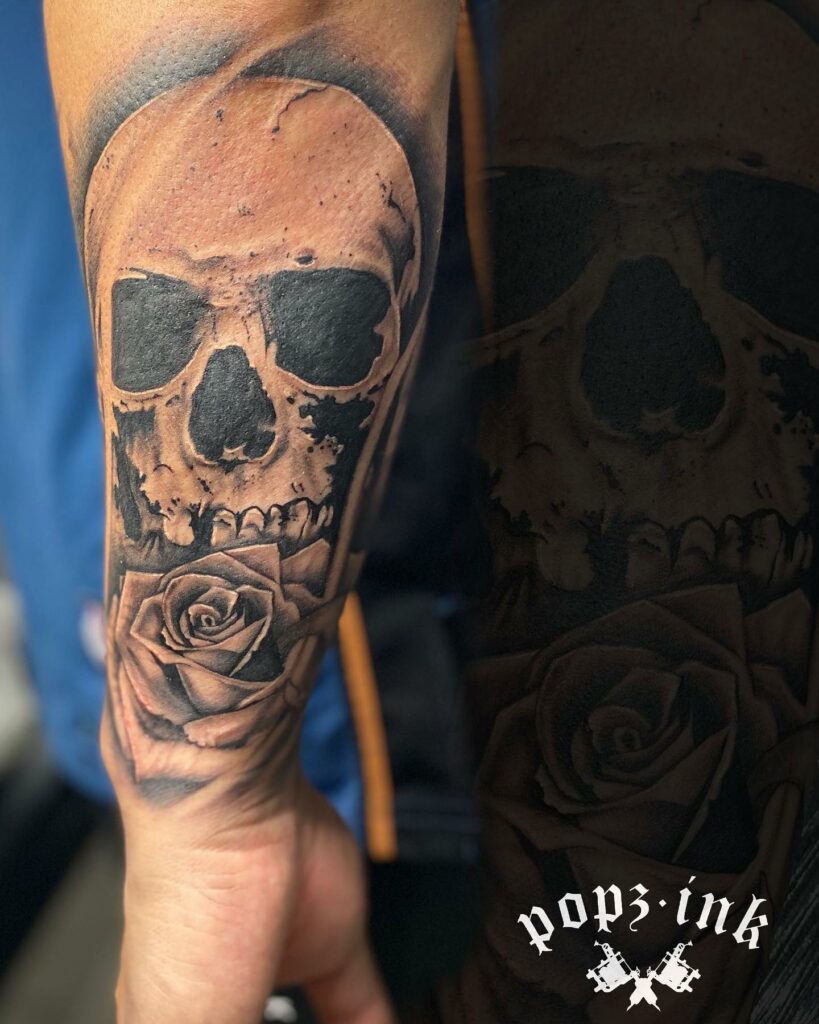 Flower Skull Tattoo Forearm