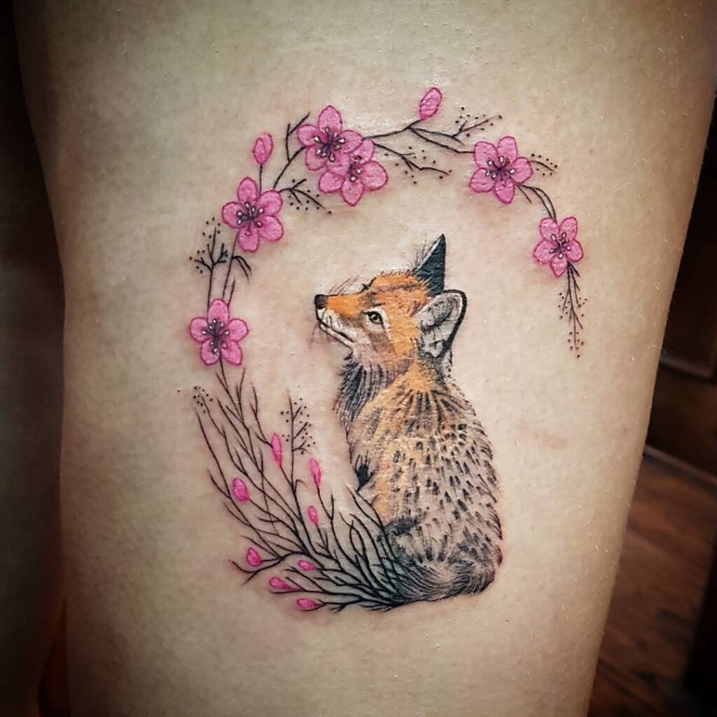 Fox and Flowers Tattoo