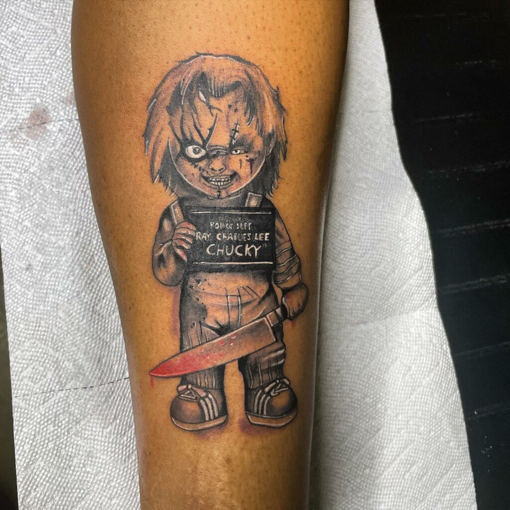 chucky tiffany glen  Doll tattoo Chucky tattoo Leg tattoos women