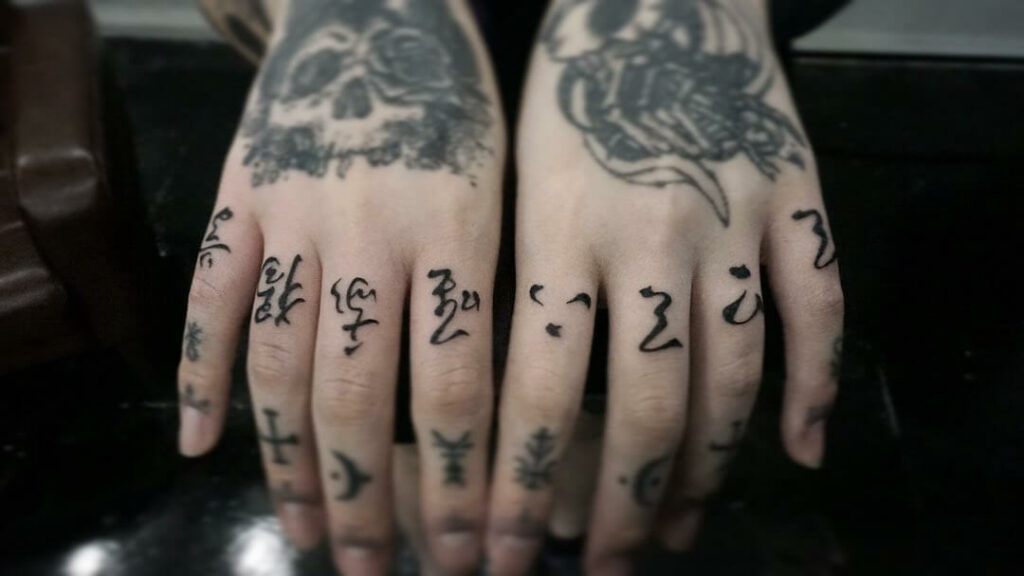 Full Hand Chinese Symbols Tattoo:
