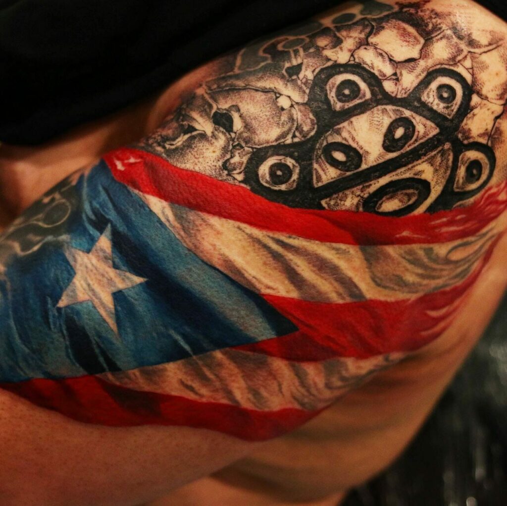 17 Puerto Rican Tattoo Designs For 2024   Full Shoulder Puerto Rican Flag Tattoo Concept 1024x1021 