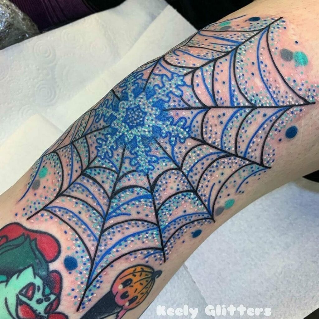 Fun Spider Web Tattoo On Elbow