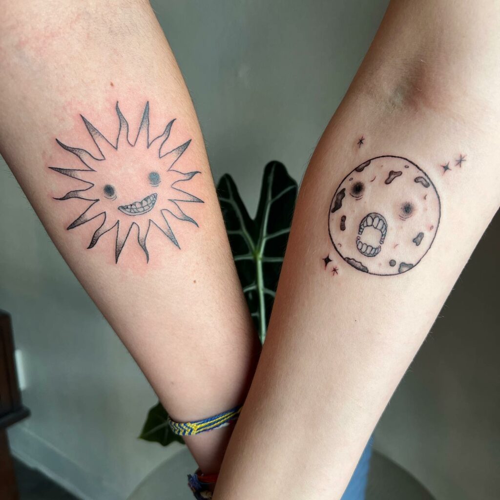Funny Sun And Moon Tattoo