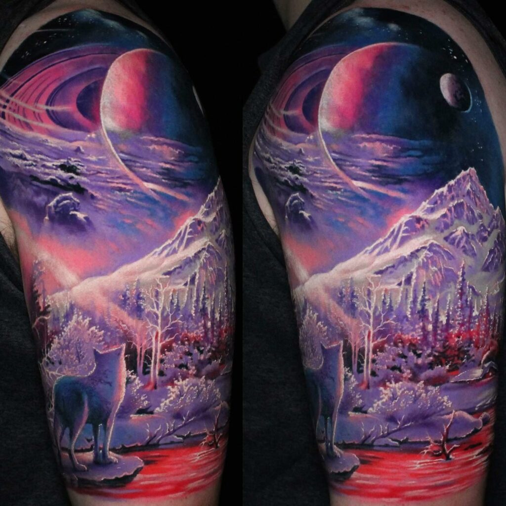 Mountain and Galaxy tattoo by Lukash Tattoo  Post 23245