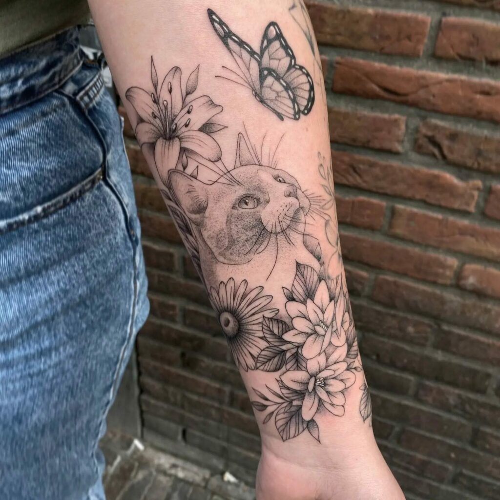 Mehz Tattoo Studio  A butterfly with a flower tattoo is a great way to  show off your personality especially when it comes to feminine and beauty  Floral butterfly tattoos symbolize serenity