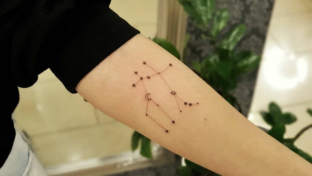 Aries constellation  rose tattoo on the ankle