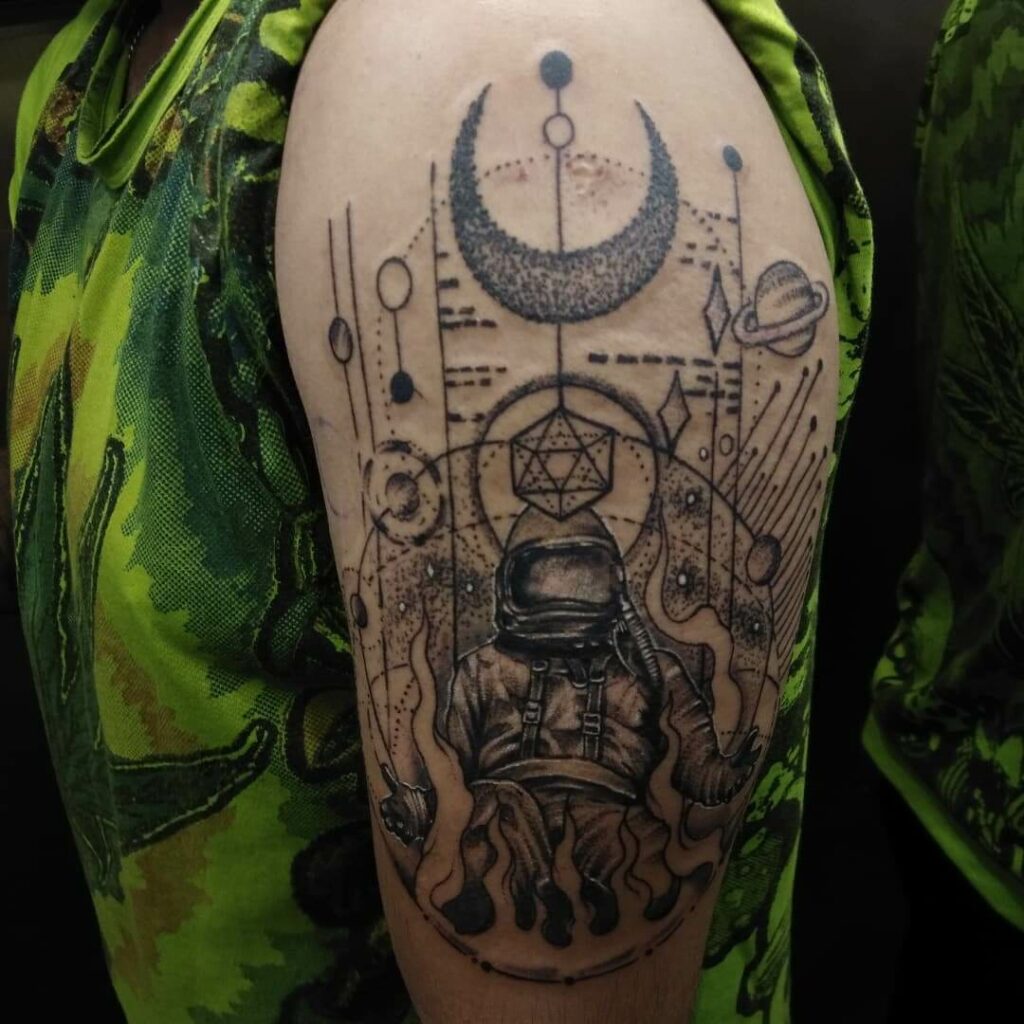 Geometric Astronaut Half Sleeve Tattoo