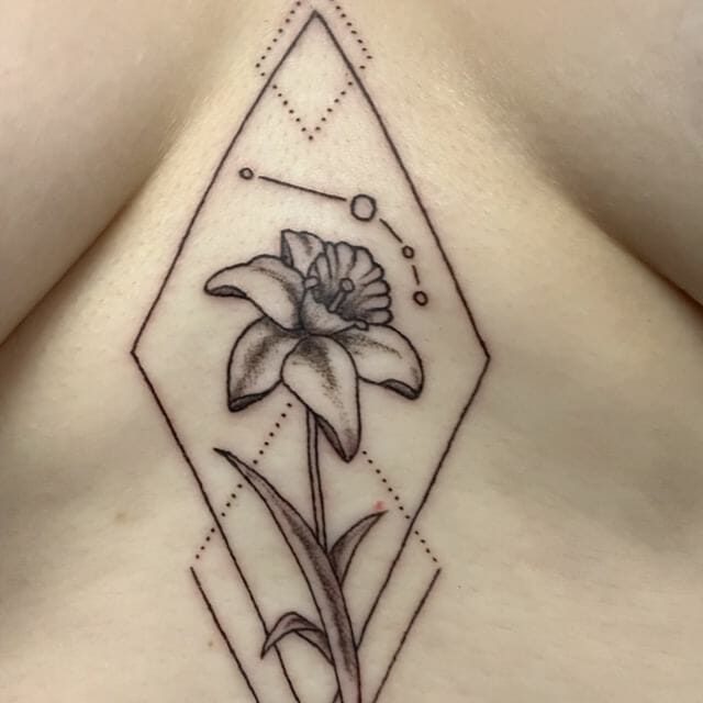 Geometric Chest Tattoo Designs For Women's Sternum