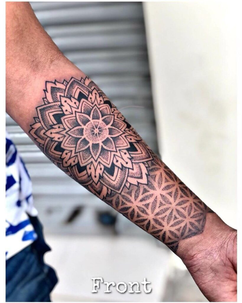 Dotwork style geometric arm tattoo  Tattoogridnet