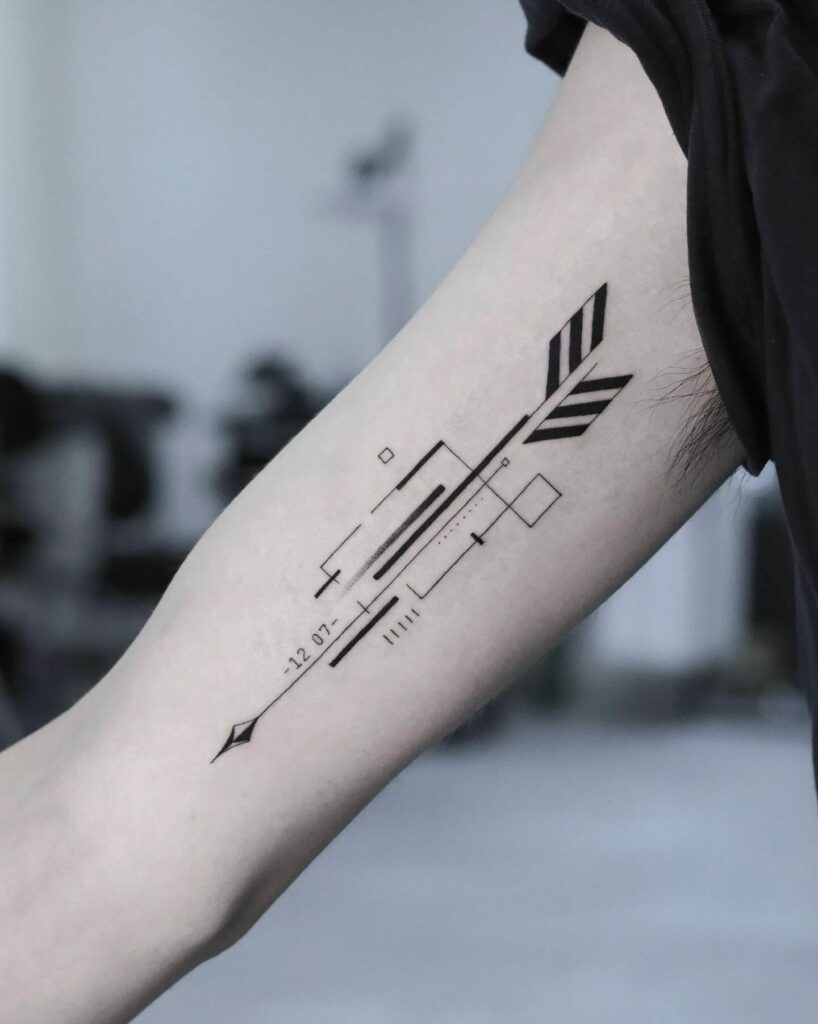 Geometric Shapes Arrow Tattoo On Forearm
