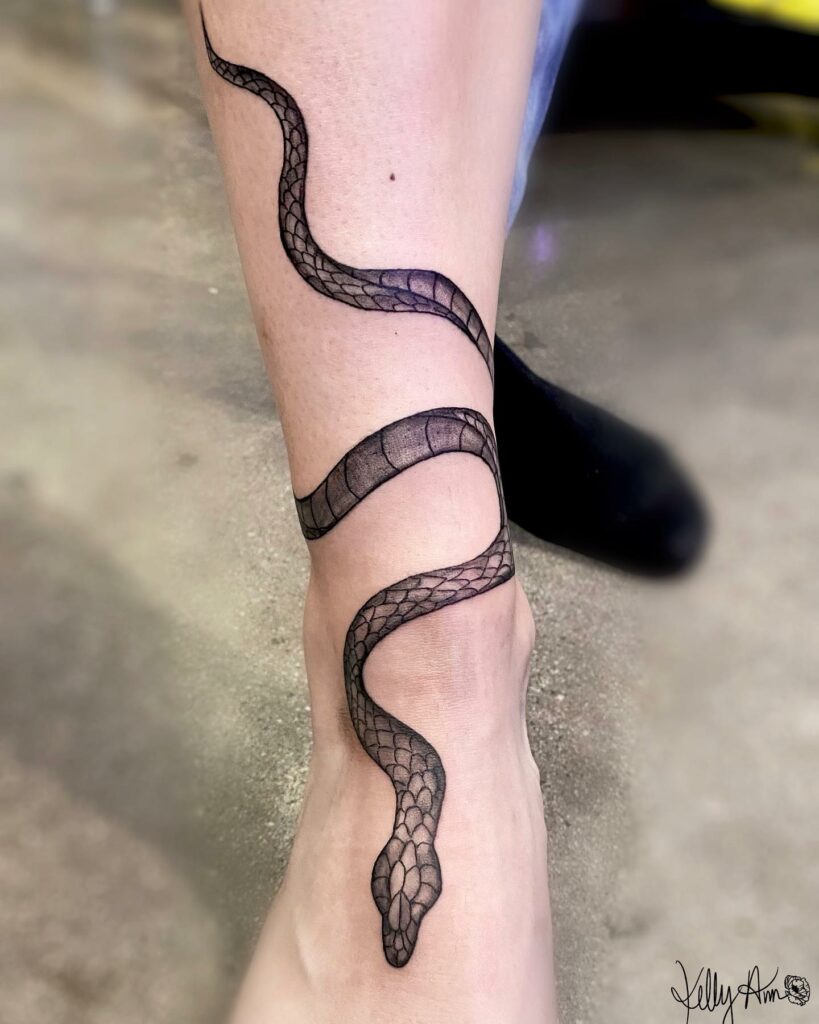 Geometric Snake Around The Ankle Tattoos