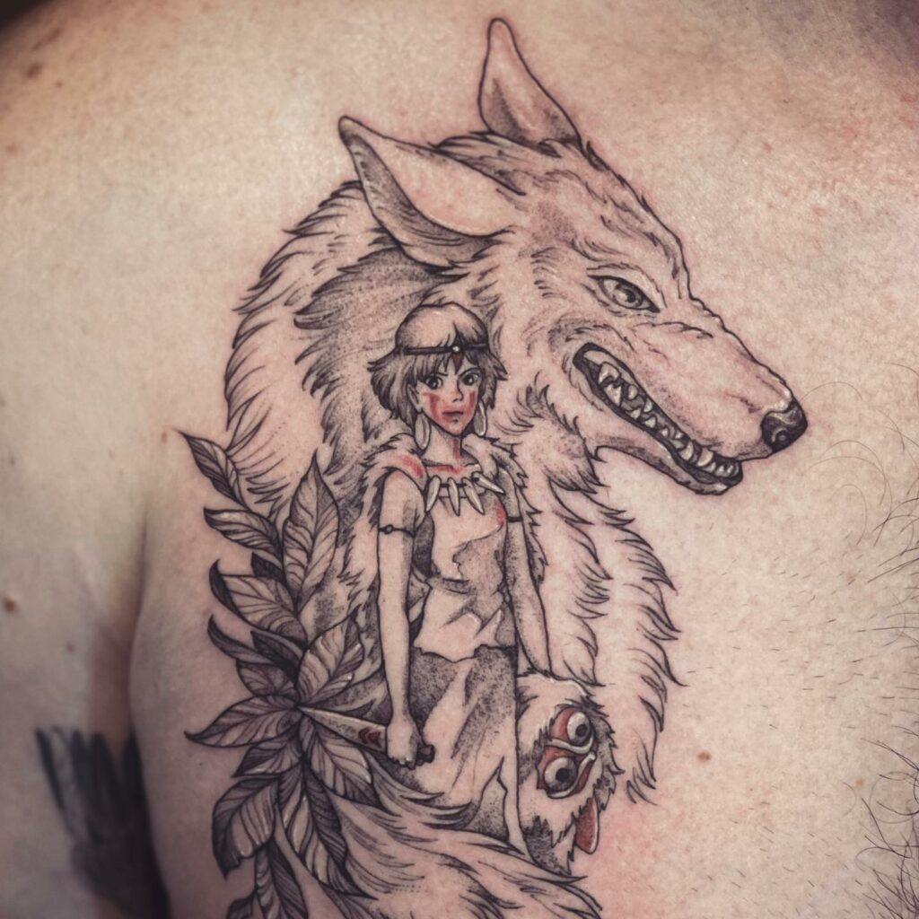 Ghibli Wolf Chest Tattoo