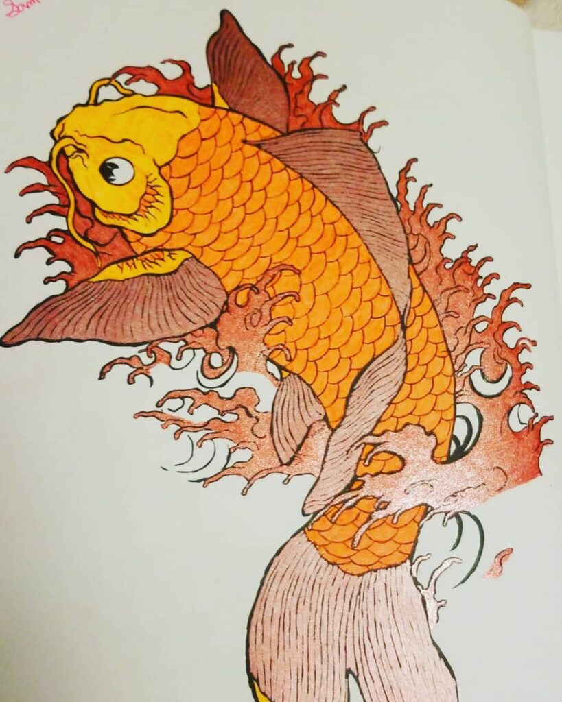 Golden Koi Fish Tattoo Color Pages