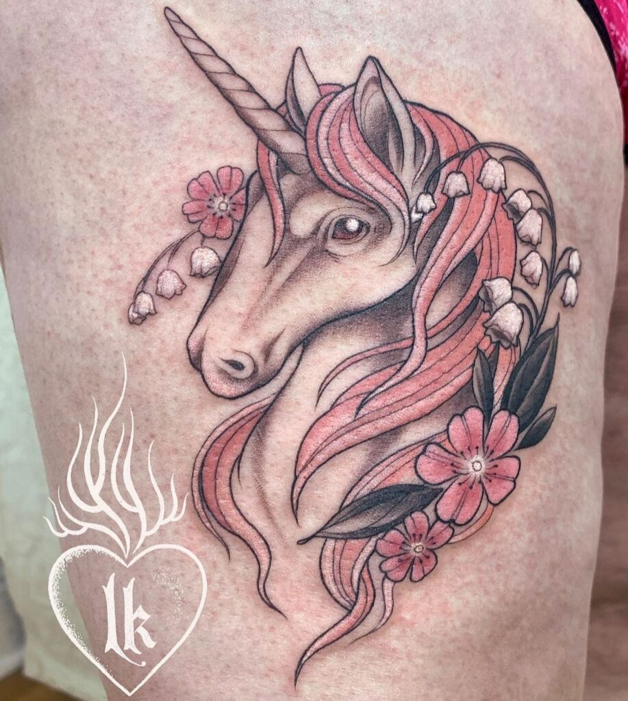 Good Luck And Happiness Unicorn Tattoo