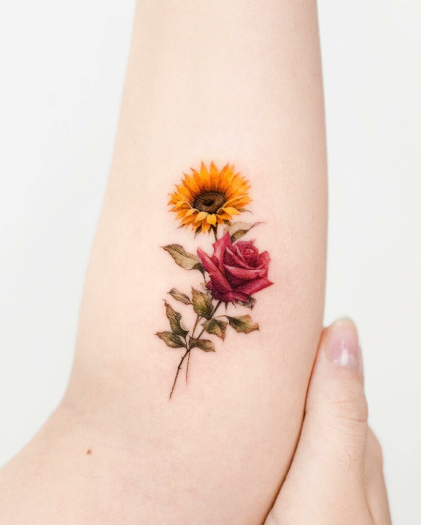 Gorgeous Design Sunflower And Roses Tattoo Drawing