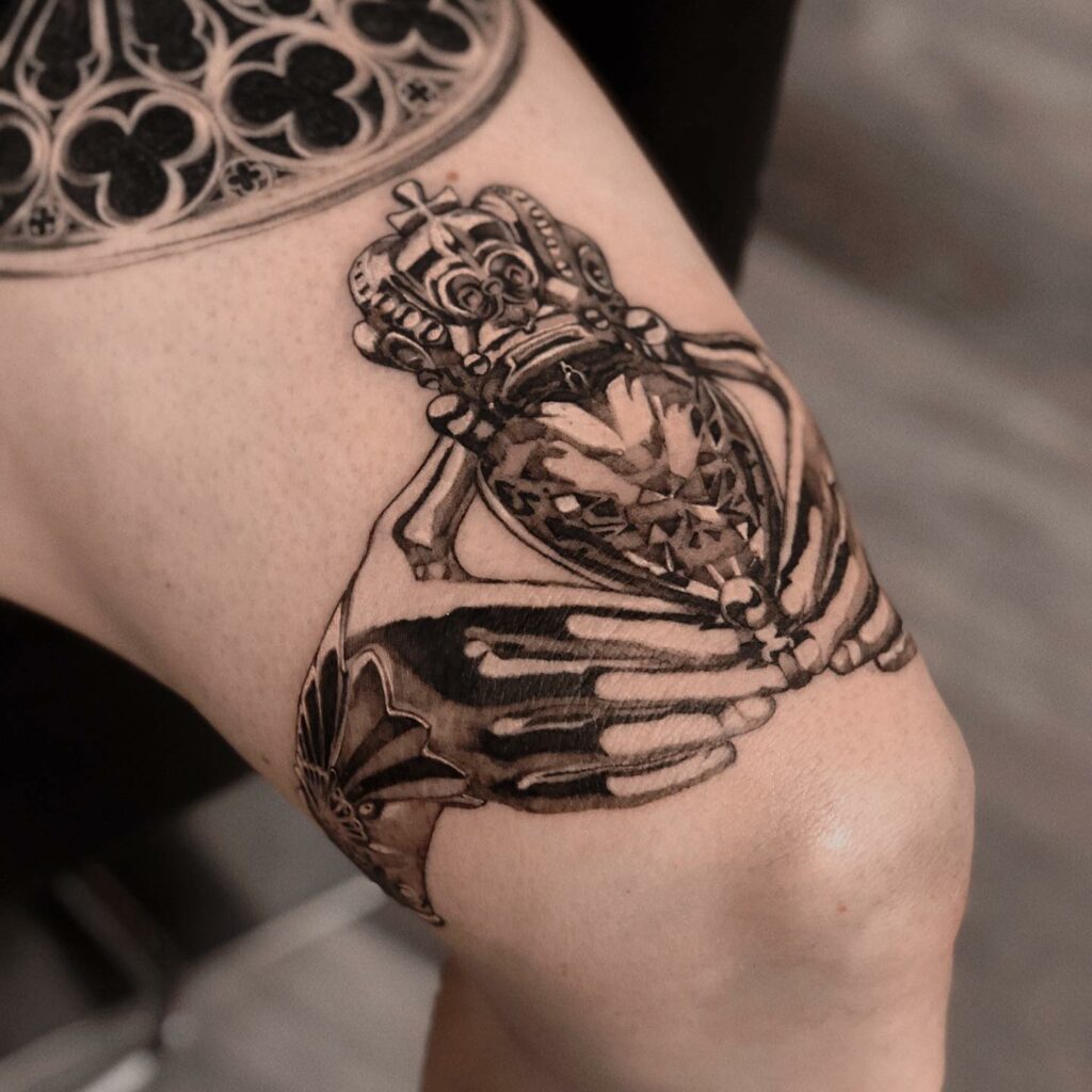 Grey And Black Diamond Tattoo With Crown