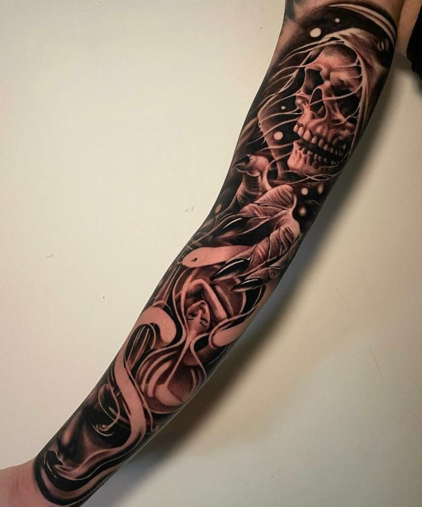 Blackwork Grim Reaper Tattoo - TATTOOGOTO