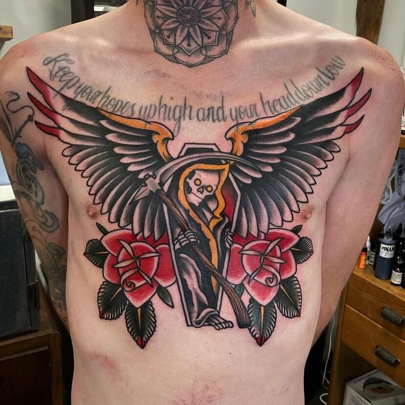Grim Reaper With Wings And Roses