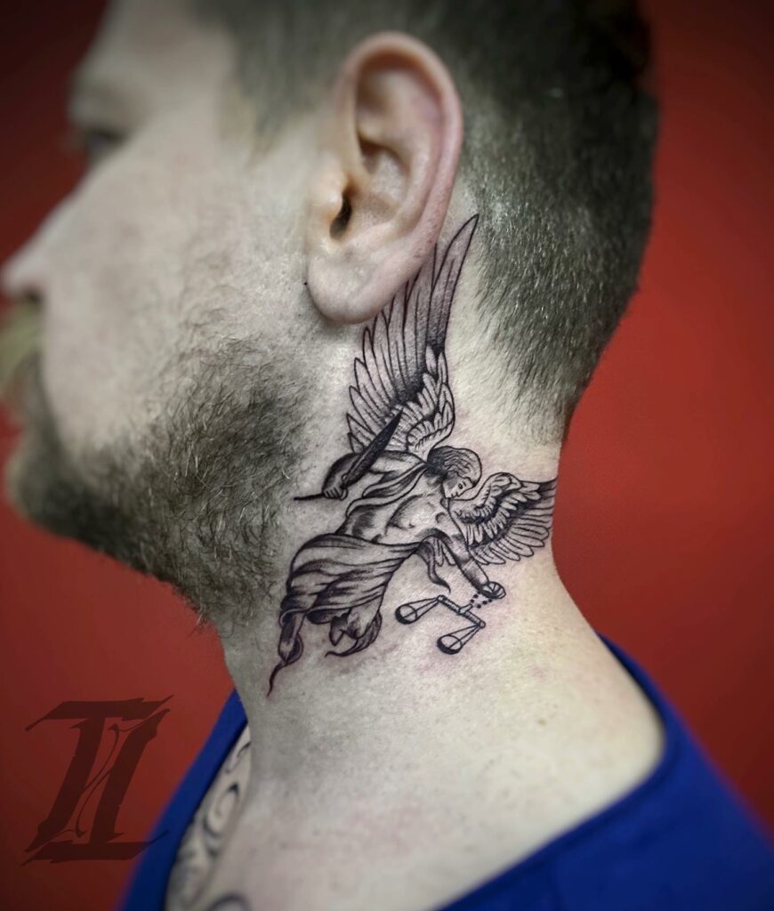 Guardian Angel Michael Neck Tattoo