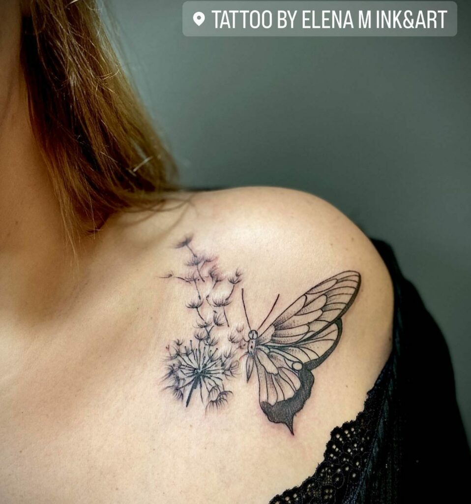 Half Butterfly And Flower Tattoos
