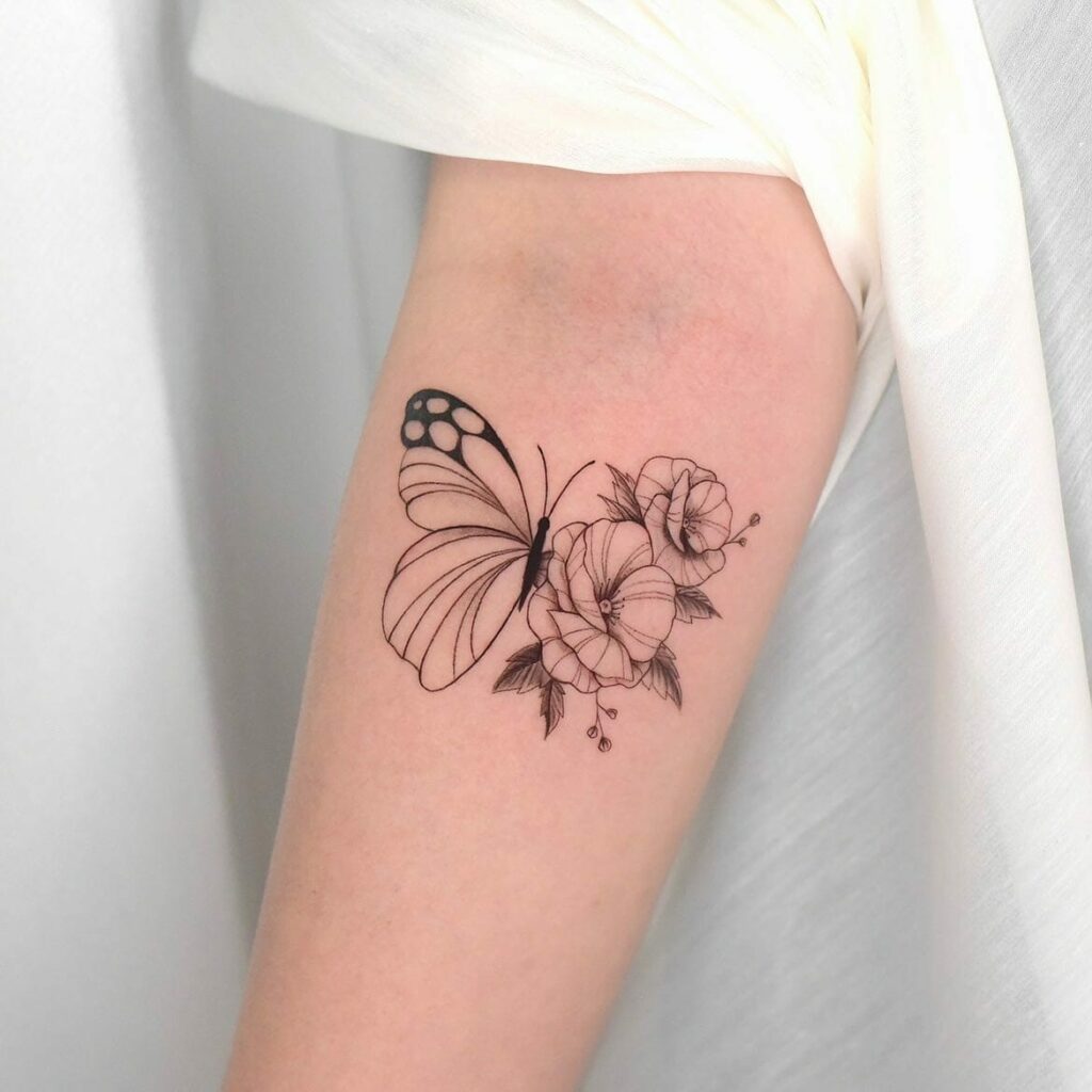 Half Butterfly x Half Flowers Tattoo