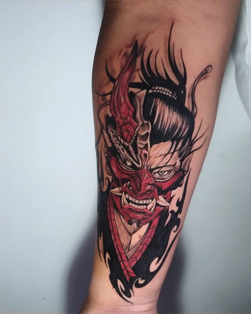 Half Samurai Half Human Tattoo
