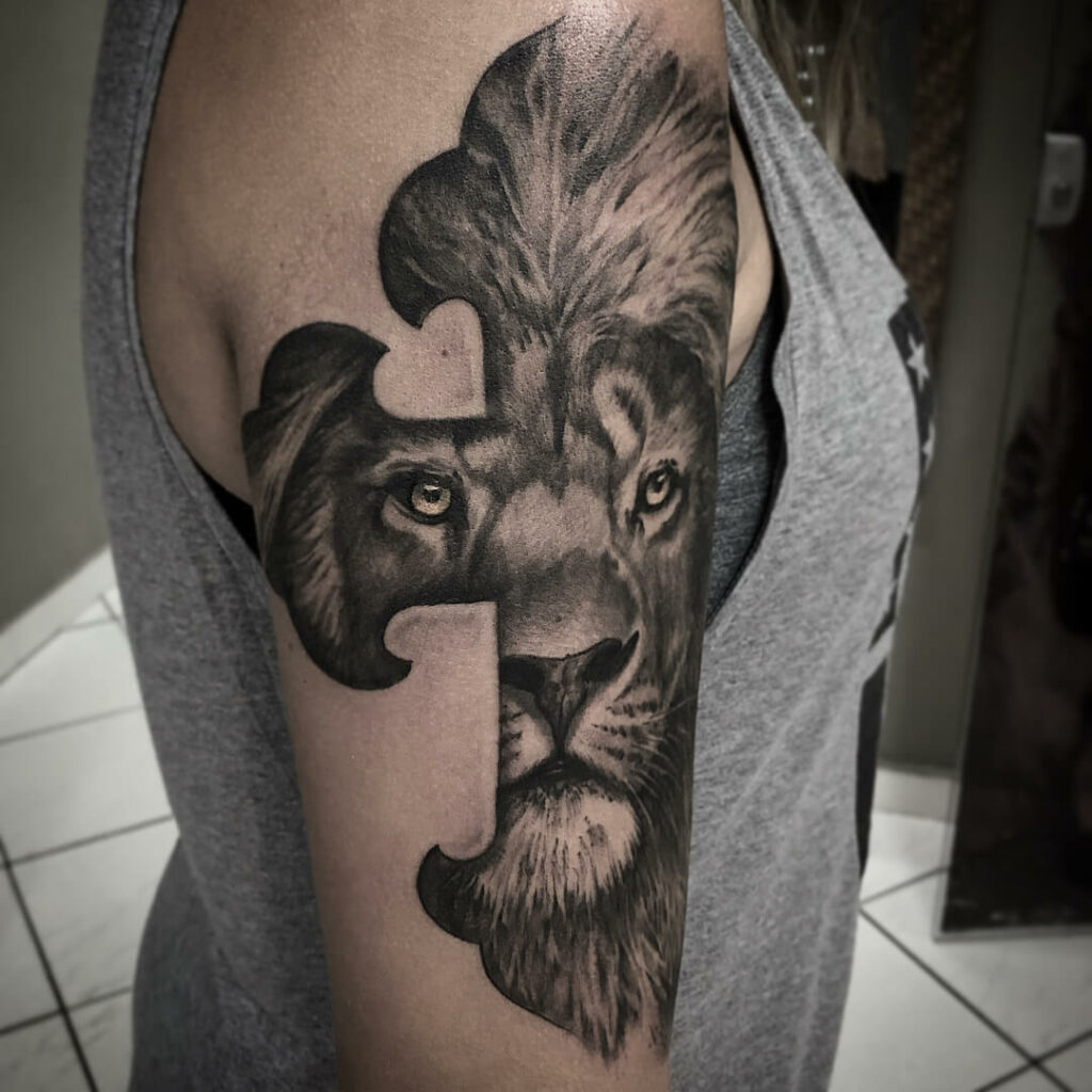 Half cross Lion of Judah Tattoo