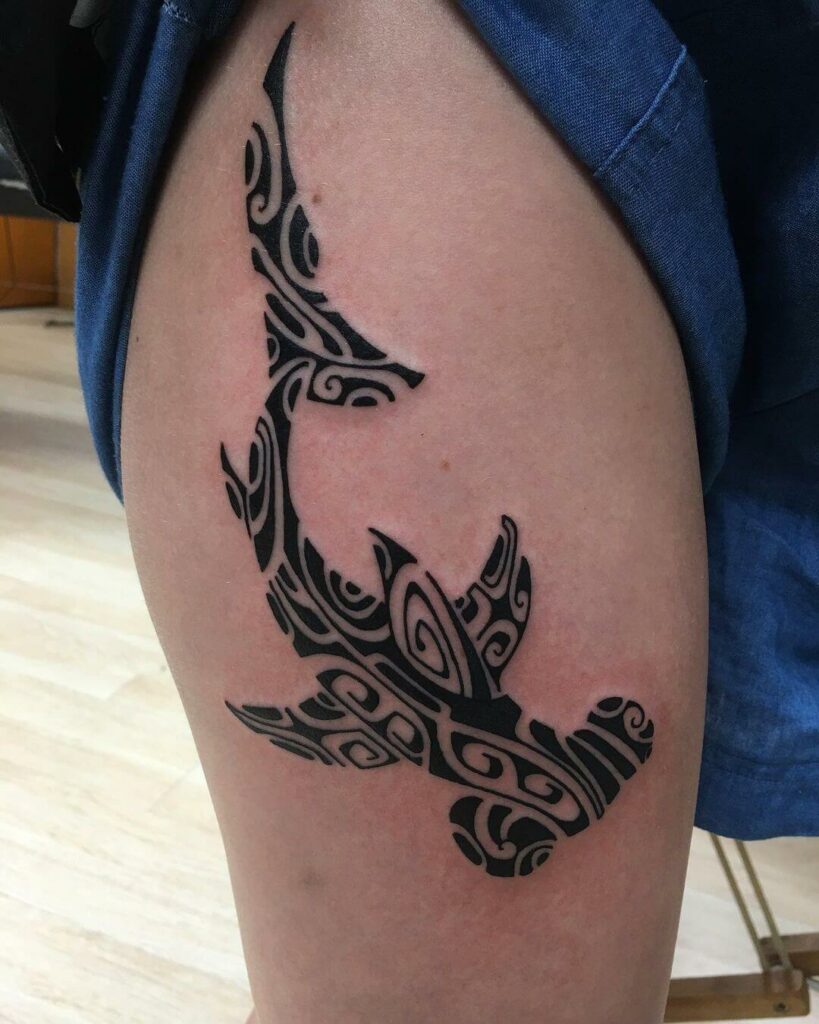 Hammerhead Shark Tattoo On Leg