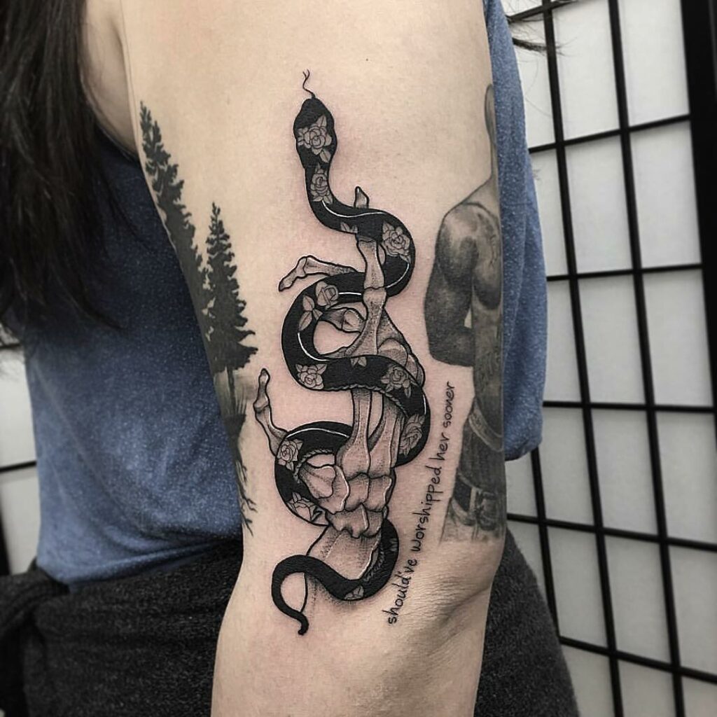Skeleton Hand Tattoo With Snake