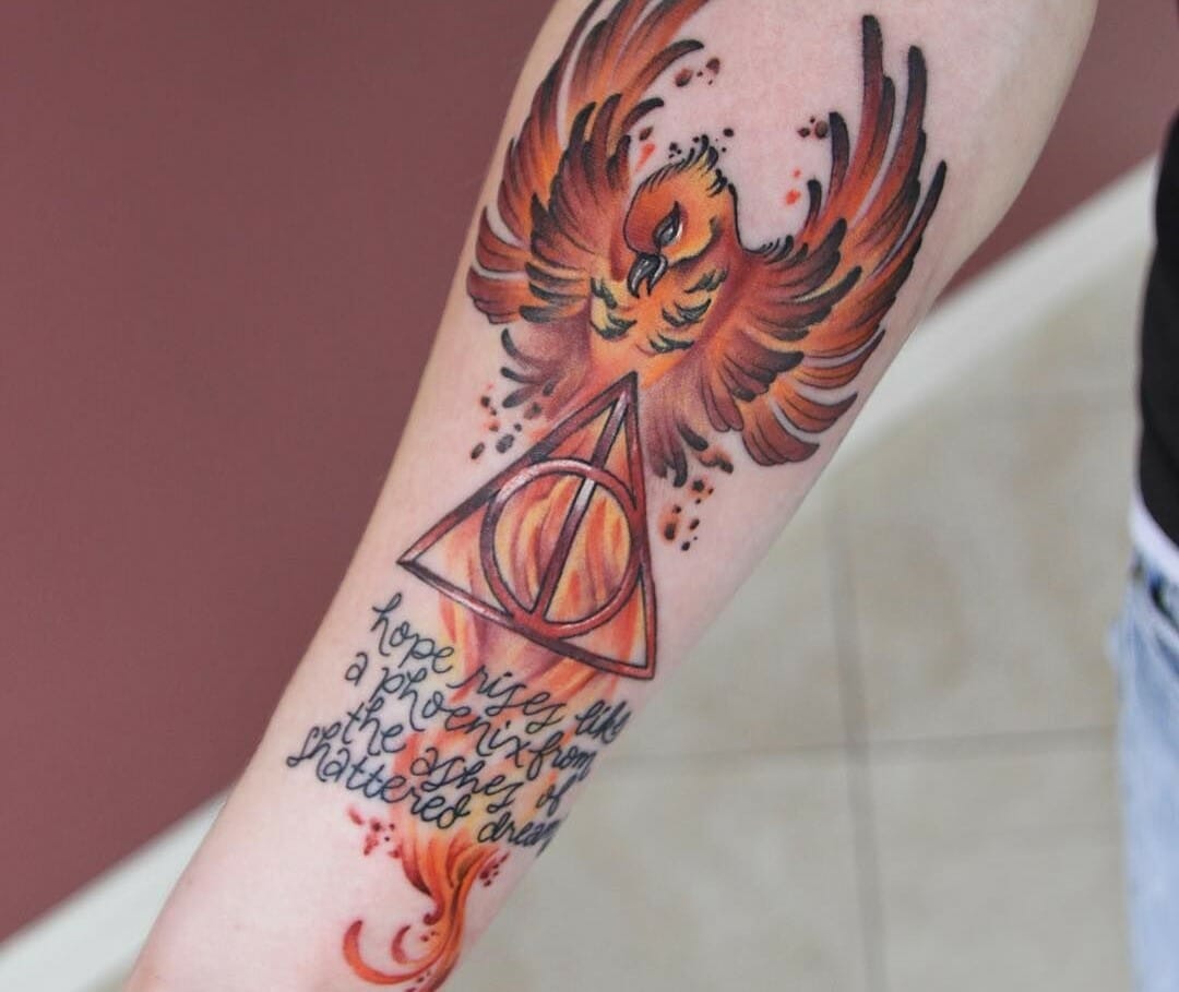 Puerto Rico Tattoo Artist on Instagram Fawkes  Harry Potter  Phoenix  colortattoo illustration illustrationartists illustrationtattoo  linework tattoo harrypottertattoo