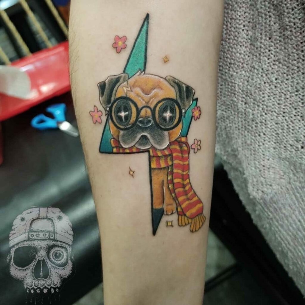 Harry Potter Themed Pug Tattoo For The Book Nerds