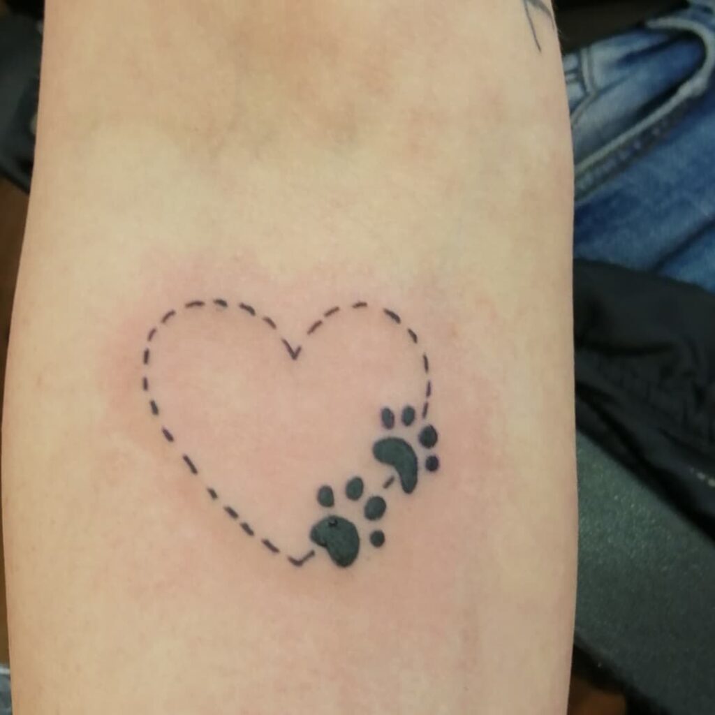 Heart Outline Tattoo With Paws