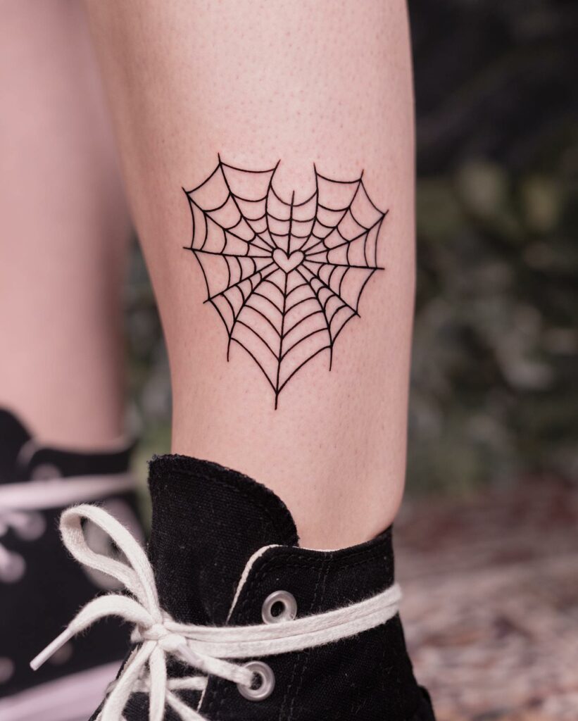 Heart Spider Web Tattoo On Hand