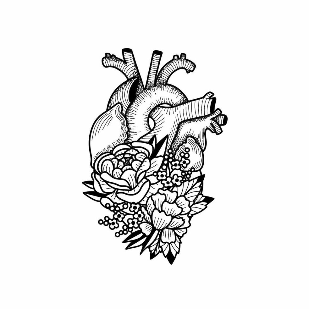 Heart and Flowers Coloring Page for Adults