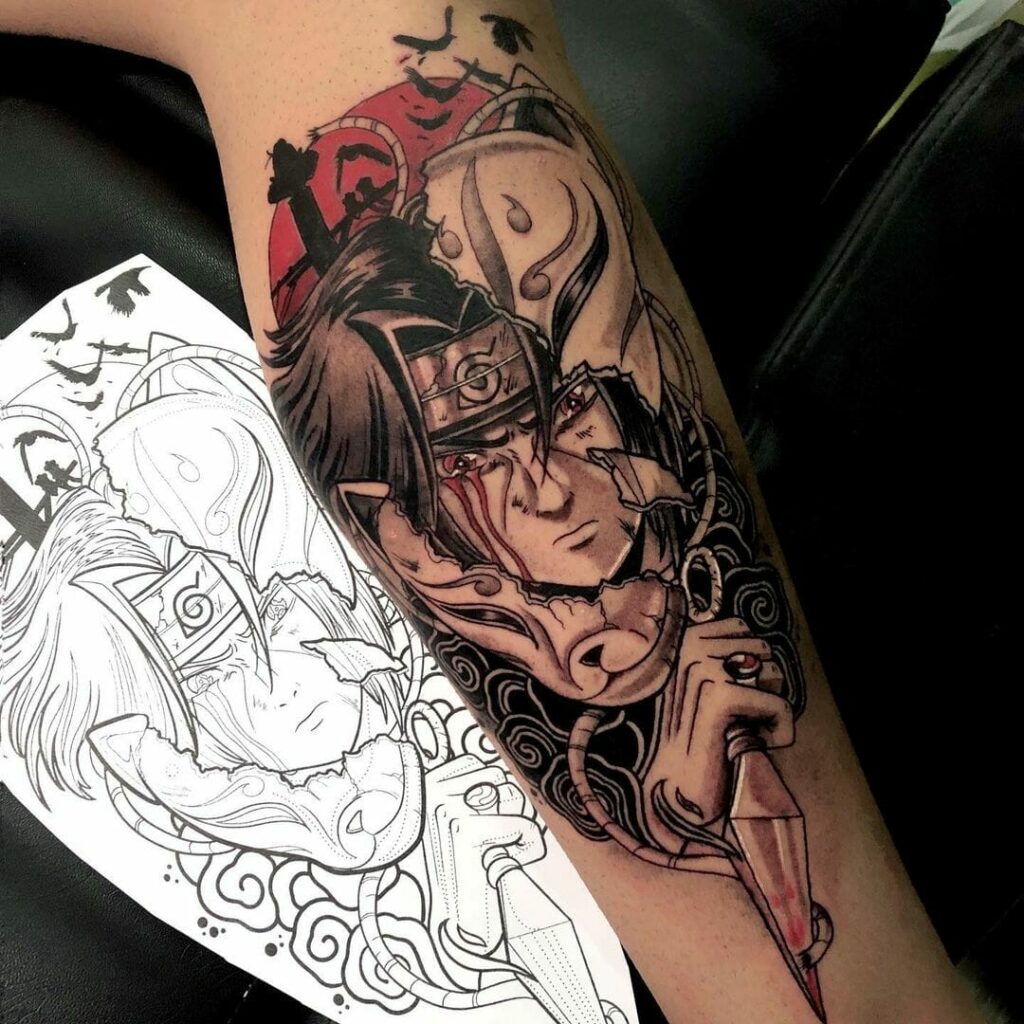 Heartbroken Itachi In Anbu Tattoo