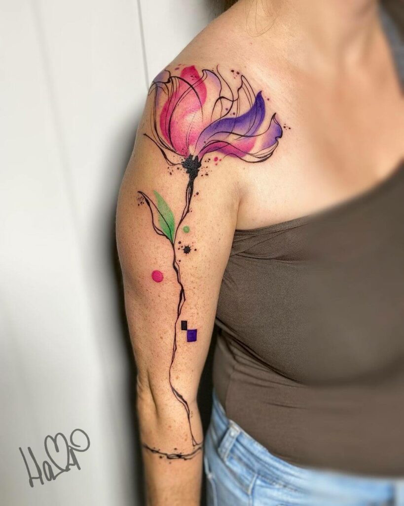 Hibiscus Watercolor Flower Tattoo