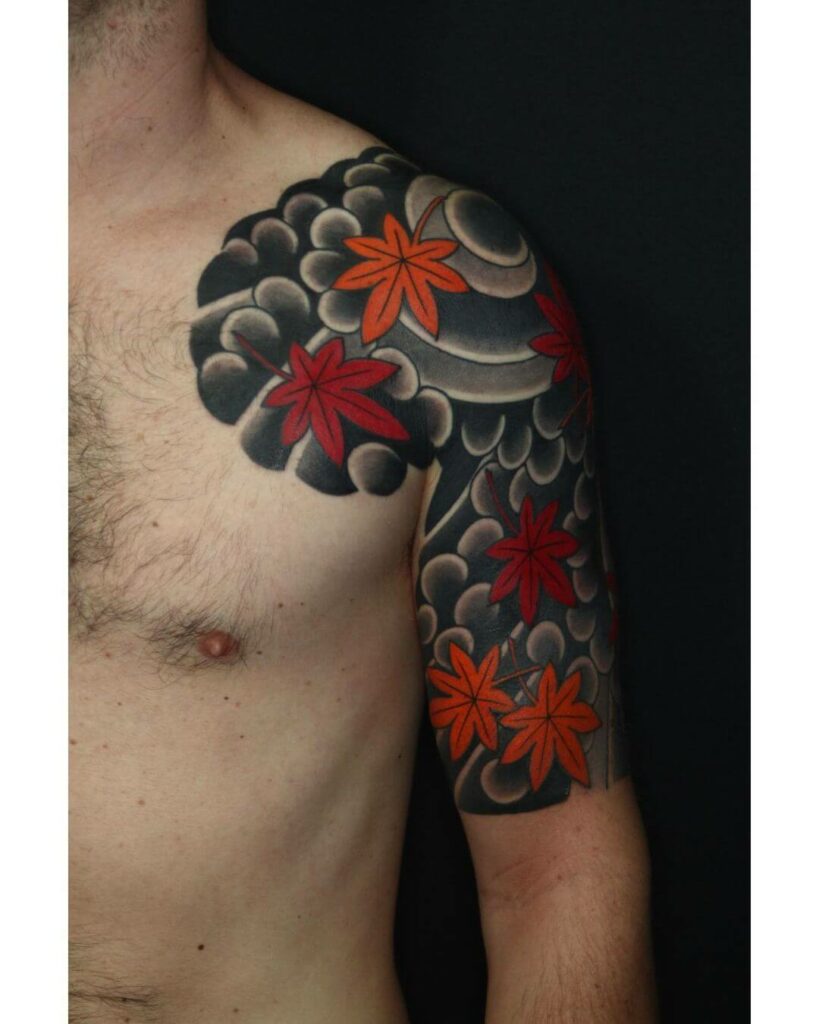 traditional japanese maple leaves tattoo