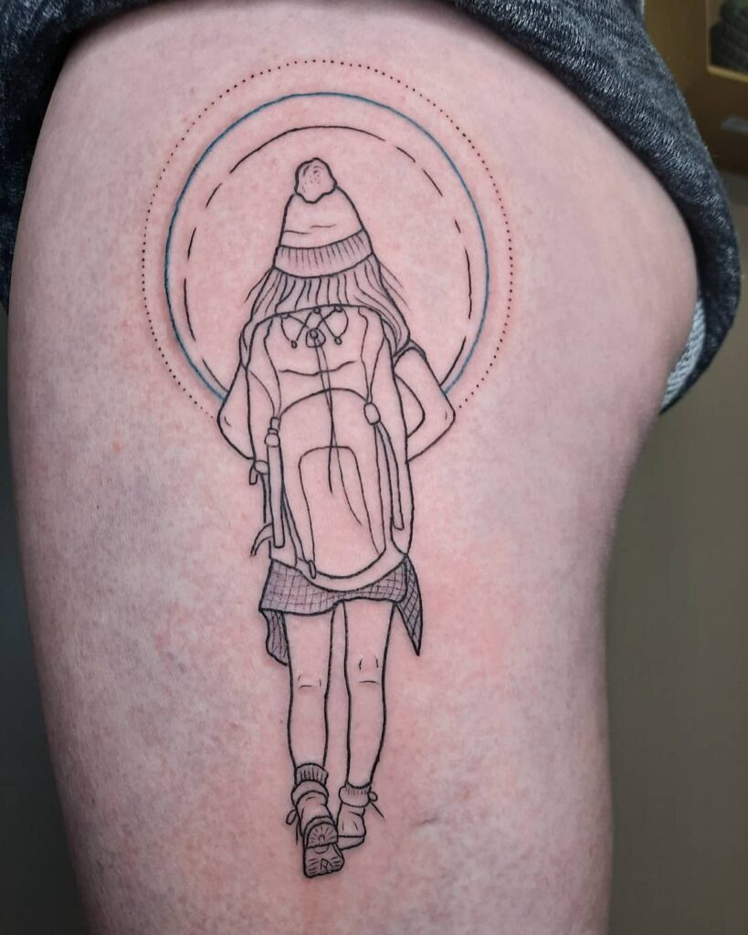 Hiker Girl Fineline Tattoo