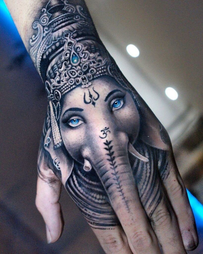 Hindi Elephant Hand Tattoo