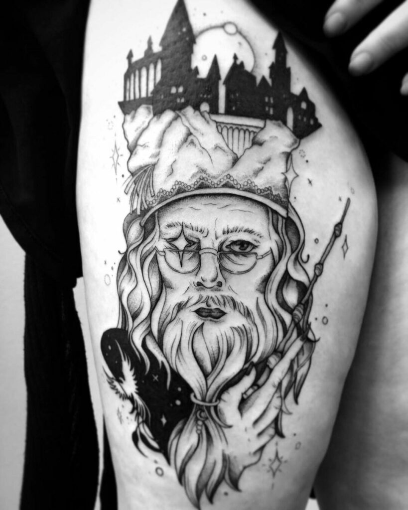 Hogwarts And Dumbledore Tattoo On Arm