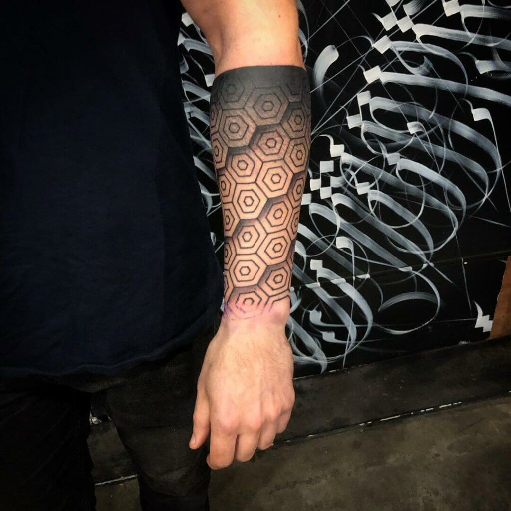 Geometric bee tattoo  Geometric honeycomb tattoo Honeycomb tattoo Dots  to lines