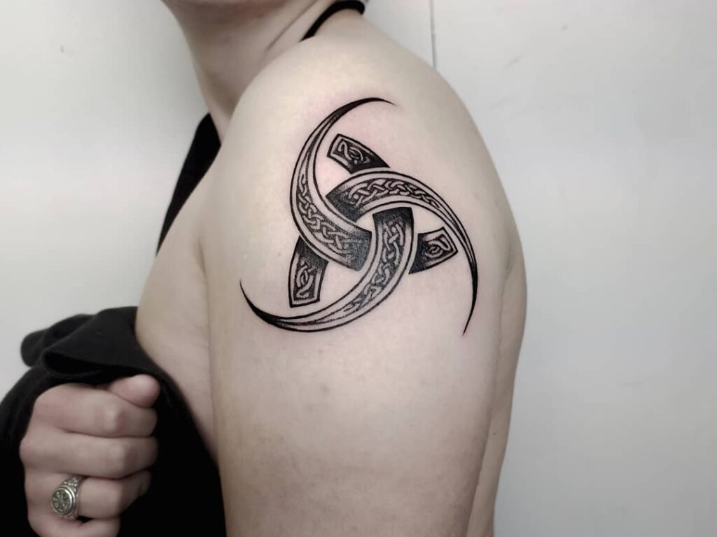 Colored Horns Of Odin Tattoo On Right Shoulder